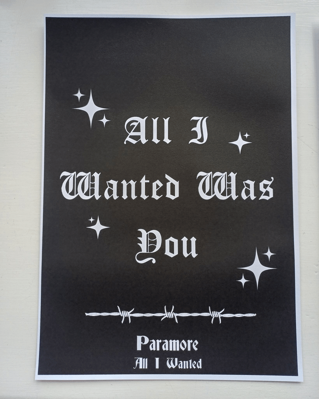Paramore All I Wanted Lyrics A4 Print